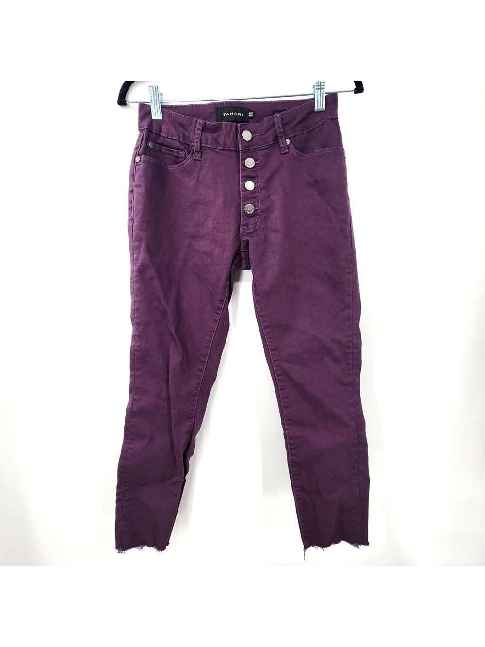 TAHARI Amelia Button Fly Purple Skinny Jeans Womens Size 4